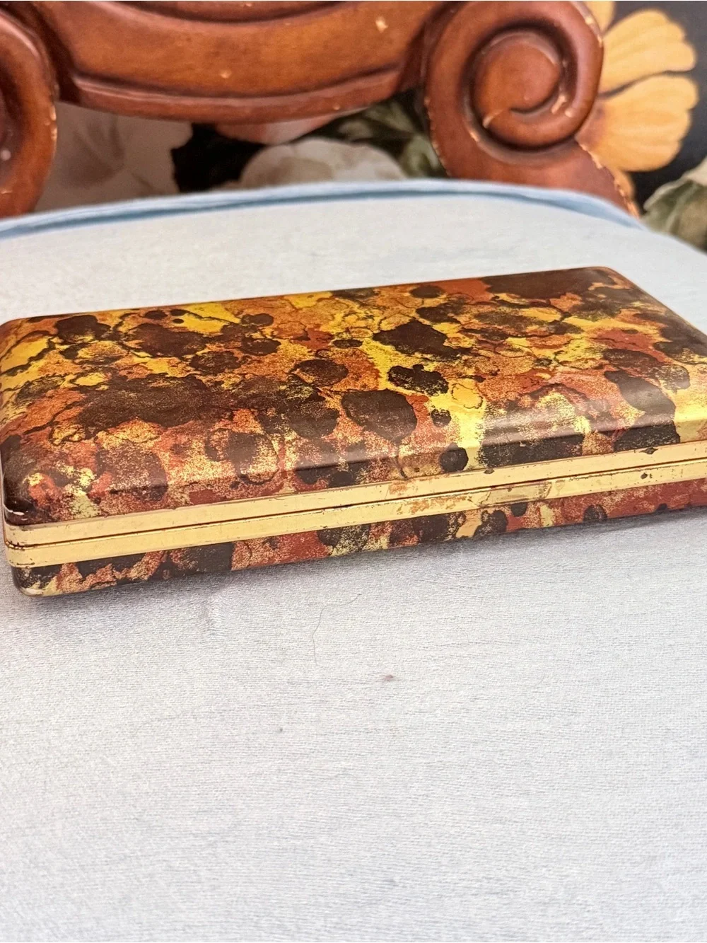 Vtg 70s MCM Mele Tortoise Look Clamshell Jewelry Travel Case